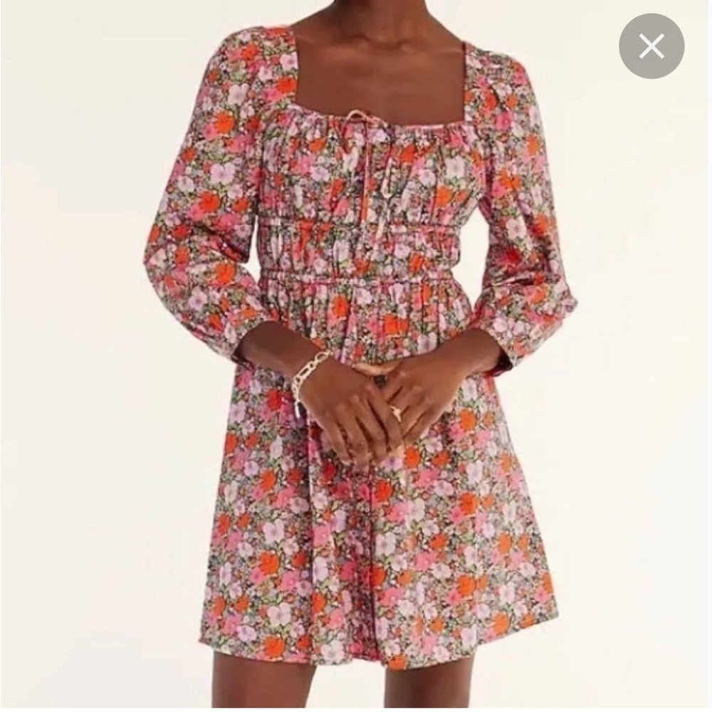 Floral Square-Neck Pink & Orange Mini Dress